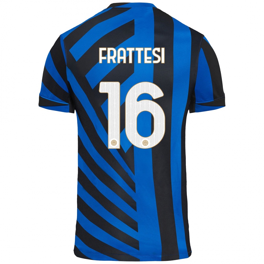 Heren Davide Frattesi #16 Blauw Zwart Thuisshirt Thuistenue 2024/25 T-Shirt België