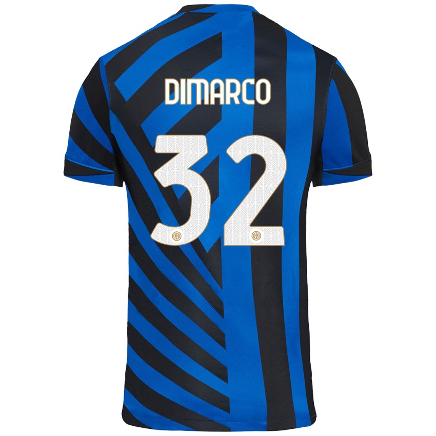 Heren Federico Dimarco #32 Blauw Zwart Thuisshirt Thuistenue 2024/25 T-Shirt België