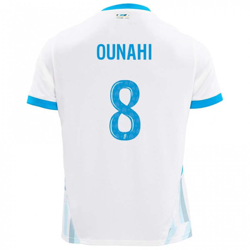 Homme Maillot Azzedine Ounahi #8 Blanc Bleu Ciel Tenues Domicile 2024/25 T-Shirt Belgique