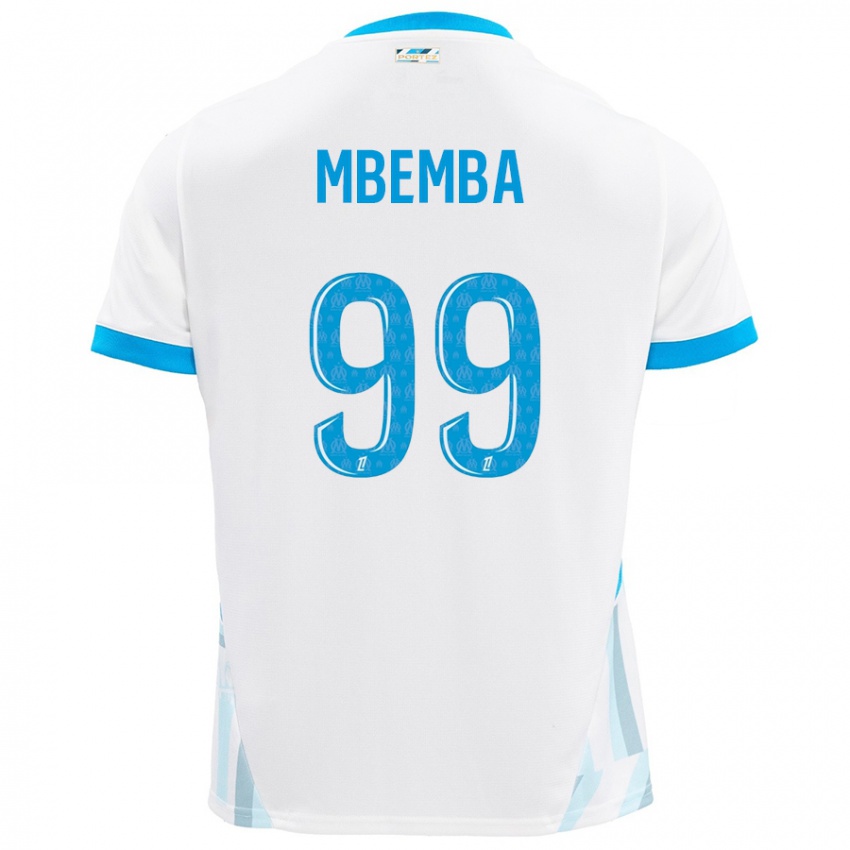 Homme Maillot Chancel Mbemba #99 Blanc Bleu Ciel Tenues Domicile 2024/25 T-Shirt Belgique