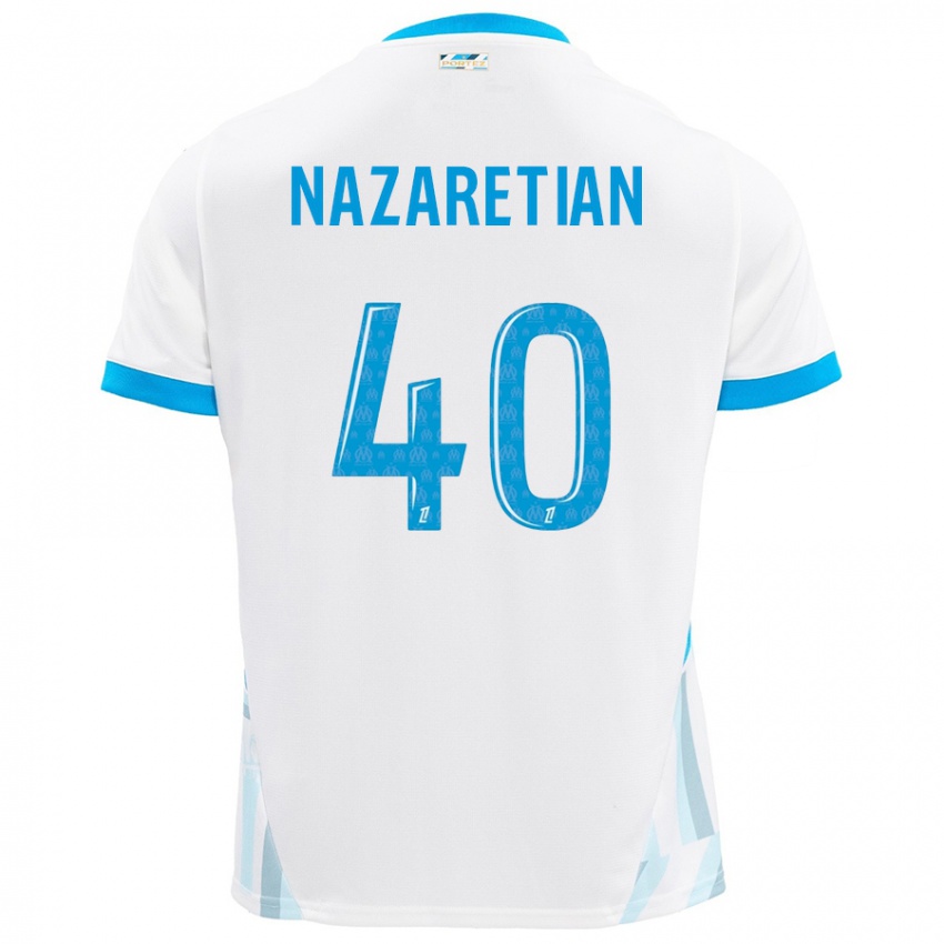 Homme Maillot Manuel Nazaretian #40 Blanc Bleu Ciel Tenues Domicile 2024/25 T-Shirt Belgique