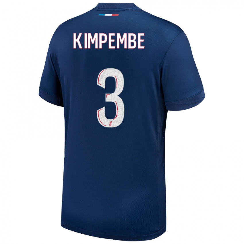 Homme Maillot Presnel Kimpembe #3 Bleu Marine Blanc Tenues Domicile 2024/25 T-Shirt Belgique