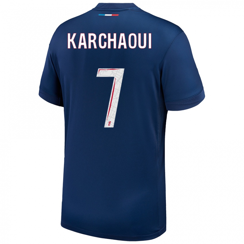 Homme Maillot Sakina Karchaoui #7 Bleu Marine Blanc Tenues Domicile 2024/25 T-Shirt Belgique