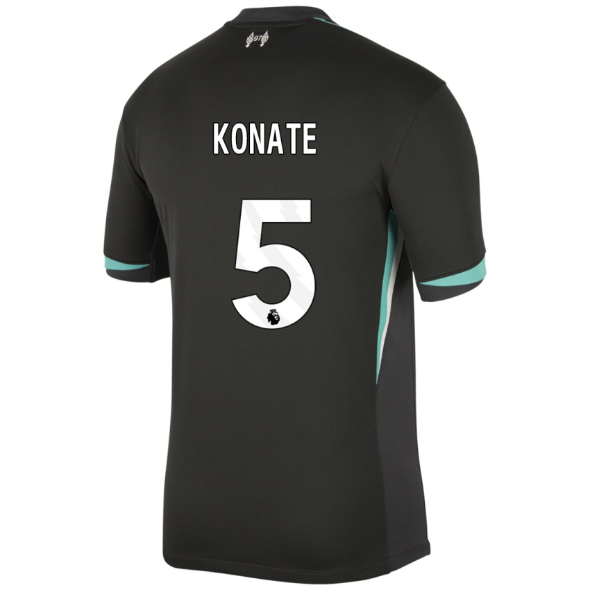 Homme Maillot Ibrahima Konaté #5 Noir Anthracite Blanc Tenues Extérieur 2024/25 T-Shirt Belgique