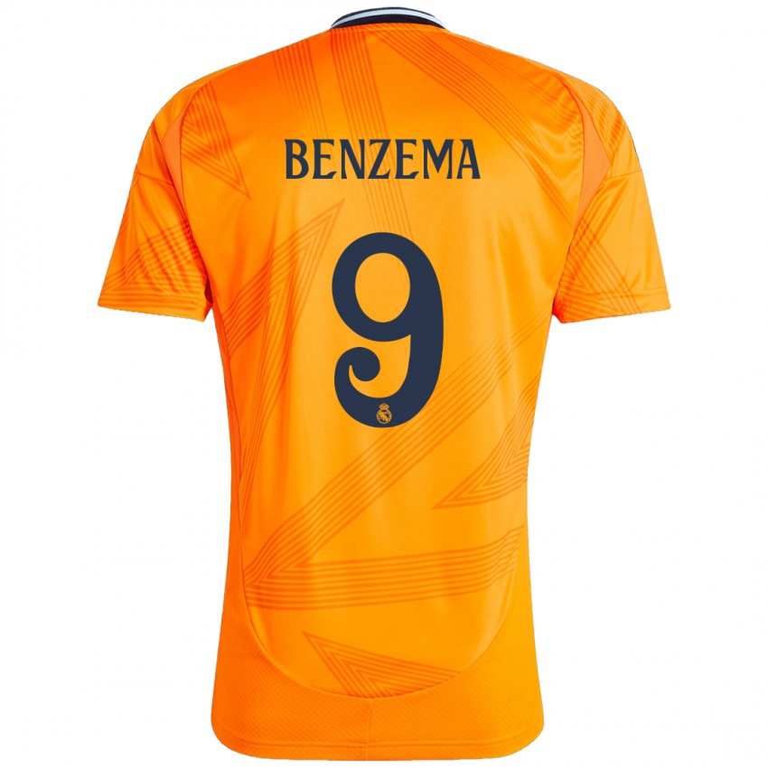 Homme Maillot Karim Benzema #9 Orange Tenues Extérieur 2024/25 T-Shirt Belgique