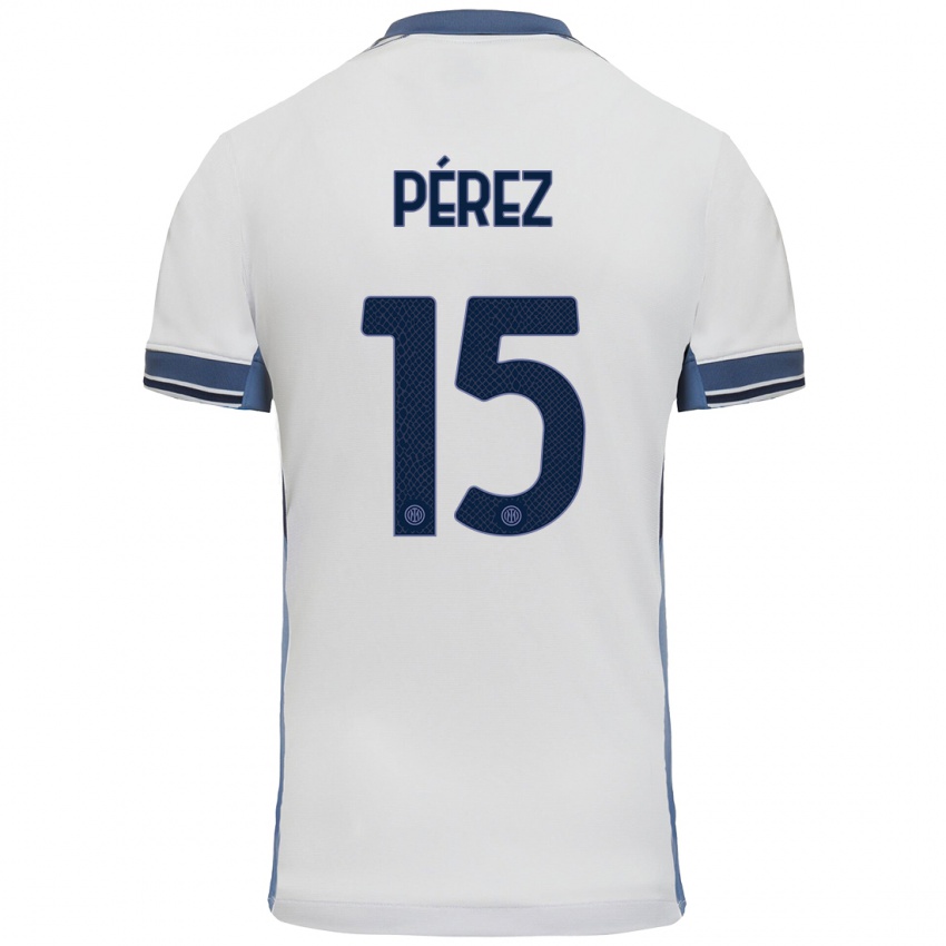 Heren Álex Pérez #15 Wit Grijs Uitshirt Uittenue 2024/25 T-Shirt België