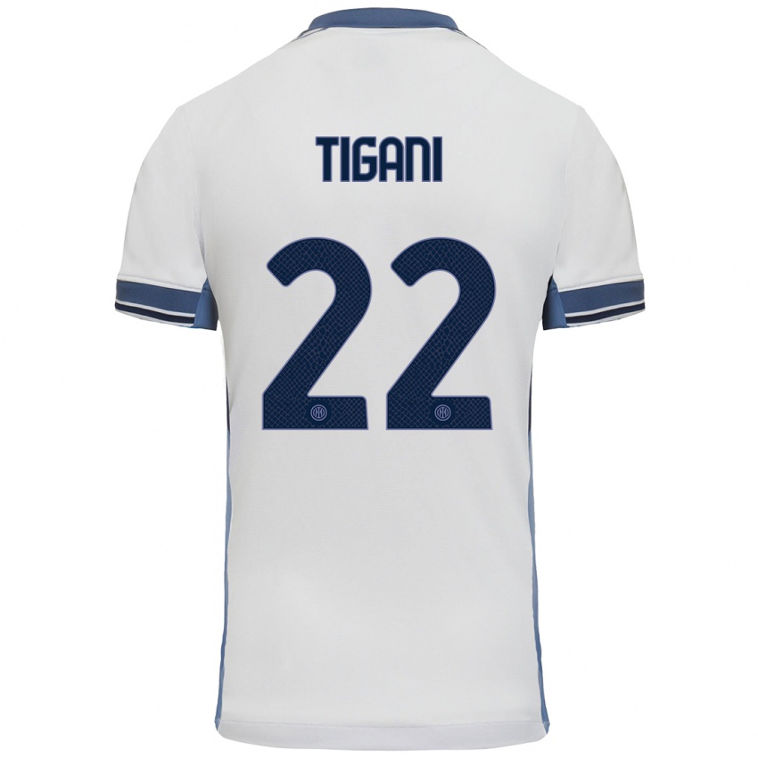 Heren Edoardo Tigani #22 Wit Grijs Uitshirt Uittenue 2024/25 T-Shirt België