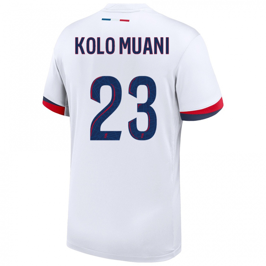 Herren Randal Kolo Muani #23 Weiß Blau Rot Auswärtstrikot Trikot 2024/25 T-Shirt Belgien