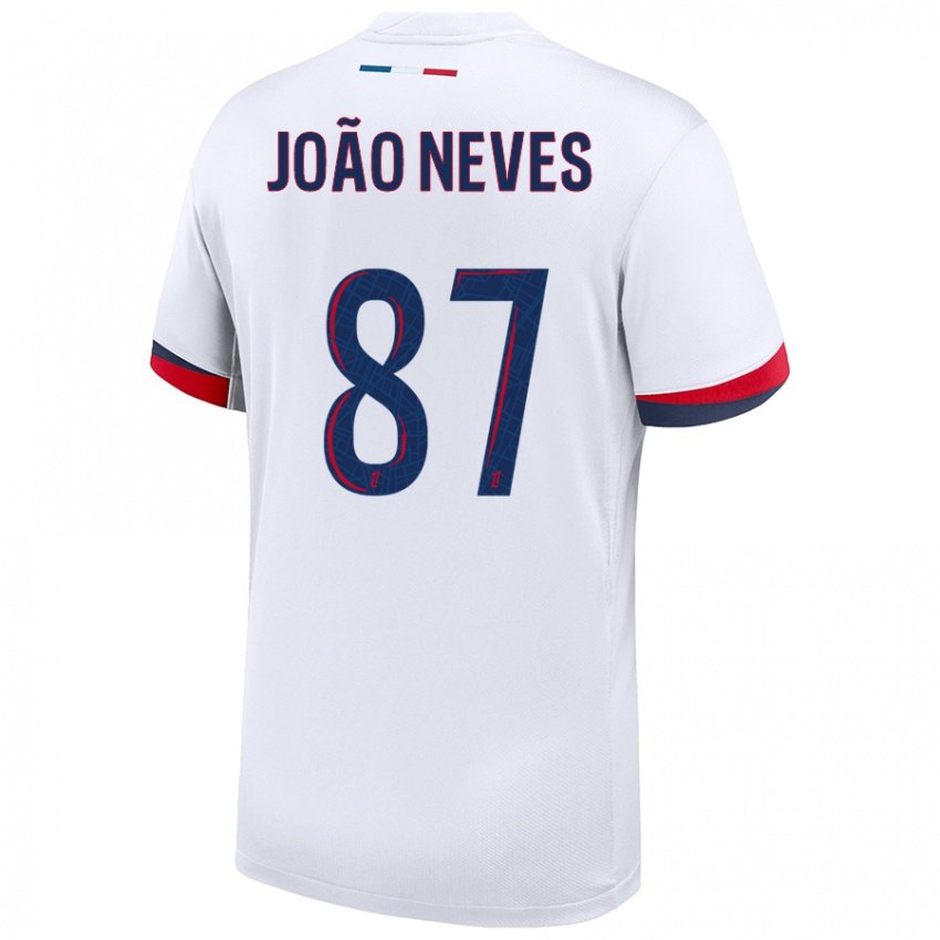 Herren João Neves #87 Weiß Blau Rot Auswärtstrikot Trikot 2024/25 T-Shirt Belgien