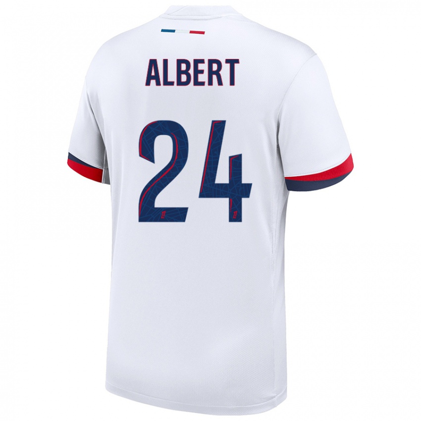 Herren Korbin Albert #24 Weiß Blau Rot Auswärtstrikot Trikot 2024/25 T-Shirt Belgien