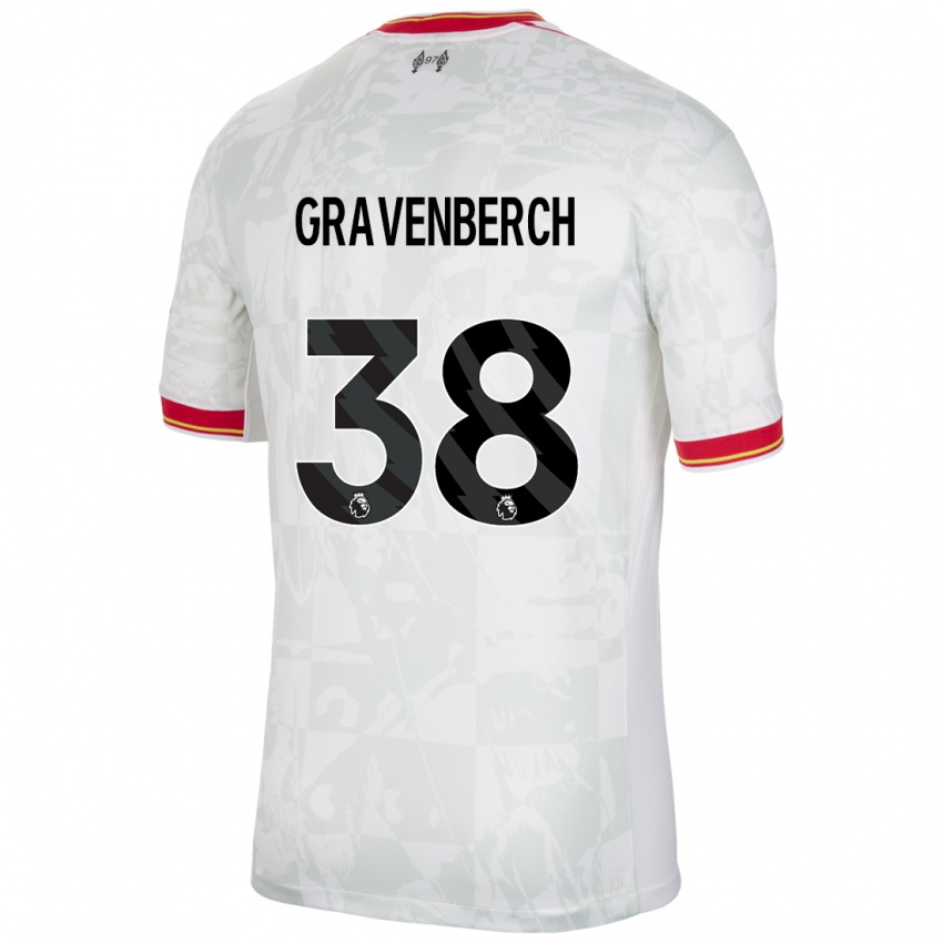 Homme Maillot Ryan Gravenberch #38 Blanc Rouge Noir Troisieme 2024/25 T-Shirt Belgique