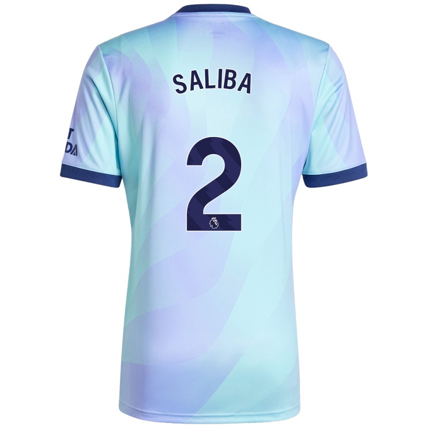 Homme Maillot William Saliba #2 Aqua Troisieme 2024/25 T-Shirt Belgique