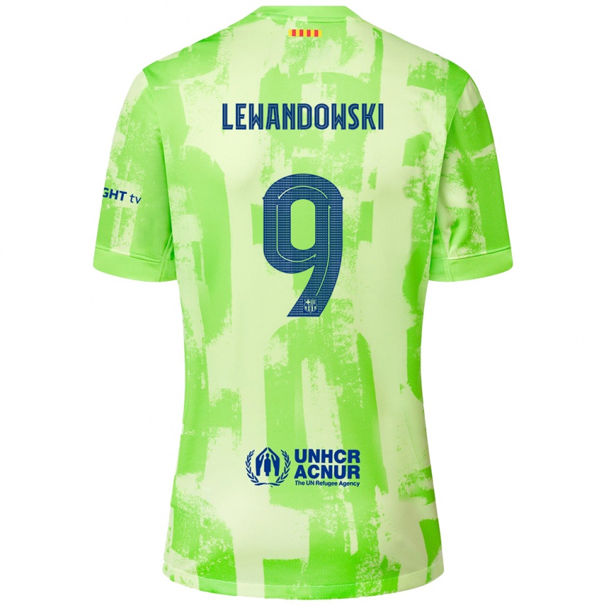 Homme Maillot Robert Lewandowski #9 Citron Vert Troisieme 2024/25 T-Shirt Belgique