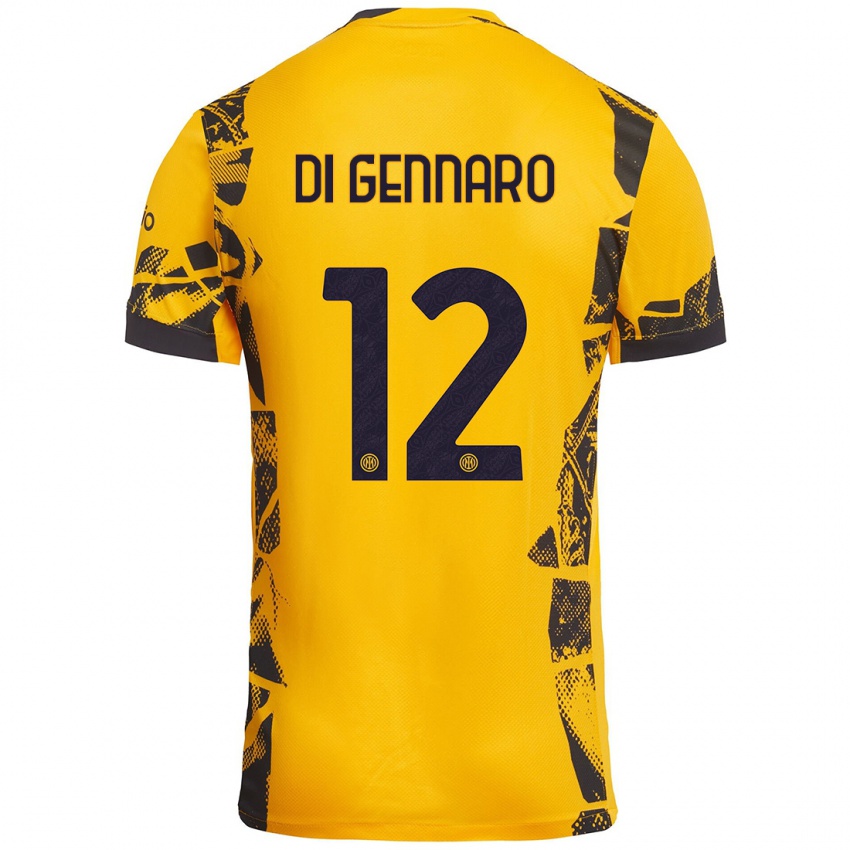 Heren Raffaele Di Gennaro #12 Goud Zwart Thuisshirt Derde Tenue 2024/25 T-Shirt België