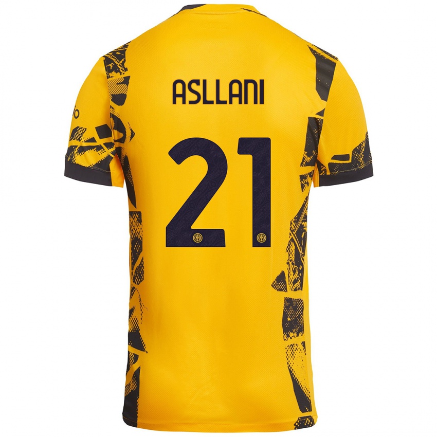 Heren Kristjan Asllani #21 Goud Zwart Thuisshirt Derde Tenue 2024/25 T-Shirt België