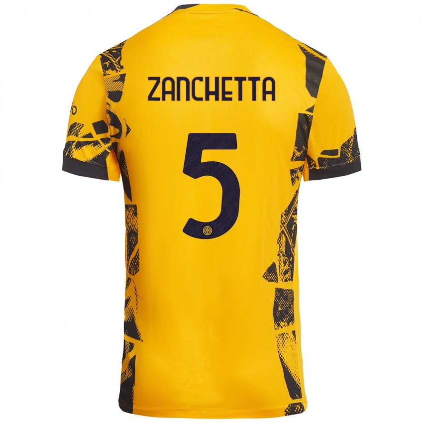 Heren Mattia Zanchetta #5 Goud Zwart Thuisshirt Derde Tenue 2024/25 T-Shirt België