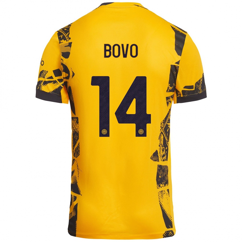 Heren Leonardo Bovo #14 Goud Zwart Thuisshirt Derde Tenue 2024/25 T-Shirt België