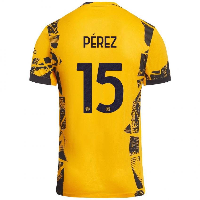 Heren Álex Pérez #15 Goud Zwart Thuisshirt Derde Tenue 2024/25 T-Shirt België