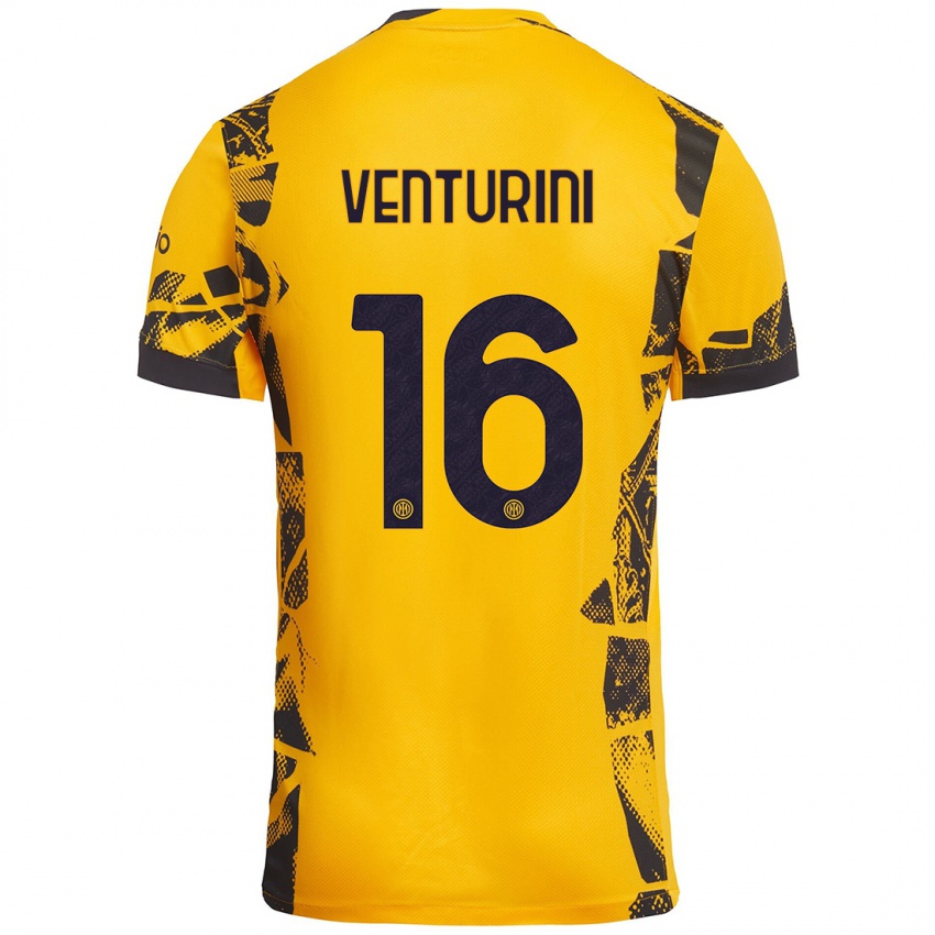 Heren Matteo Venturini #16 Goud Zwart Thuisshirt Derde Tenue 2024/25 T-Shirt België