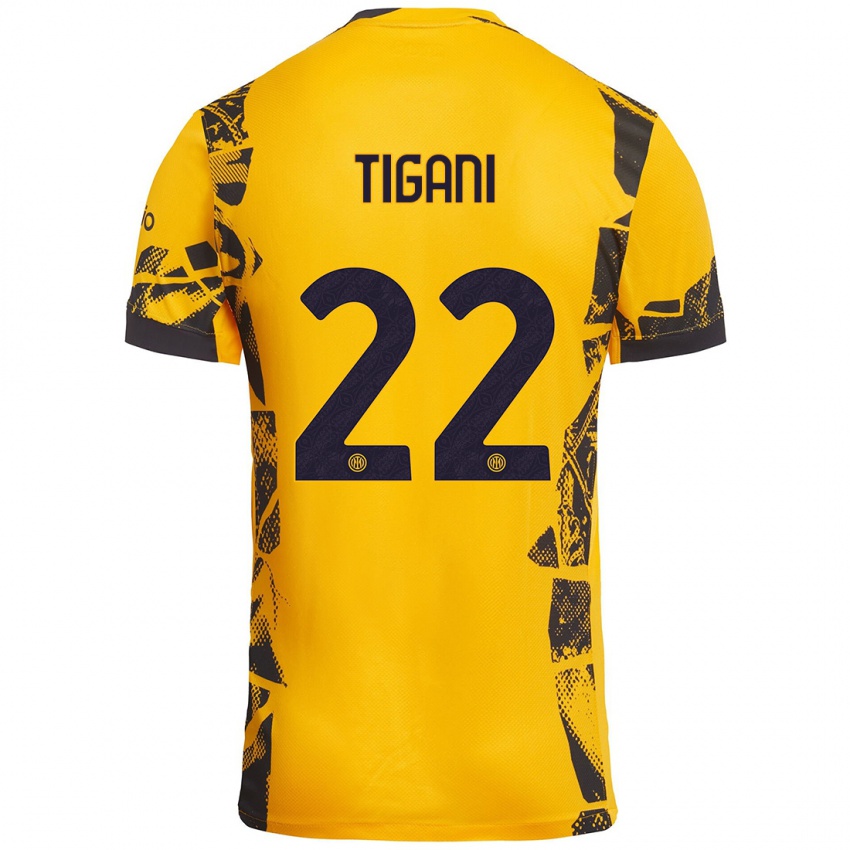 Heren Edoardo Tigani #22 Goud Zwart Thuisshirt Derde Tenue 2024/25 T-Shirt België