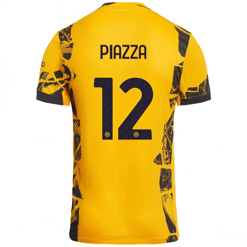 Heren Alessia Piazza #12 Goud Zwart Thuisshirt Derde Tenue 2024/25 T-Shirt België