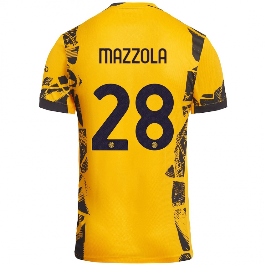 Heren Giuseppe Mazzola #28 Goud Zwart Thuisshirt Derde Tenue 2024/25 T-Shirt België