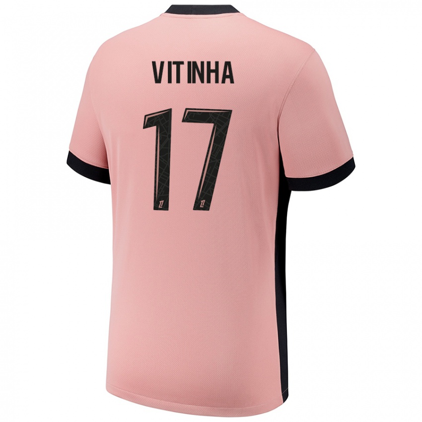 Homme Maillot Vitinha #17 Rouille Rose Troisieme 2024/25 T-Shirt Belgique