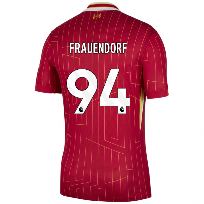 Damen Melkamu Frauendorf #94 Rot Gelb Weiß Heimtrikot Trikot 2024/25 T-Shirt Belgien