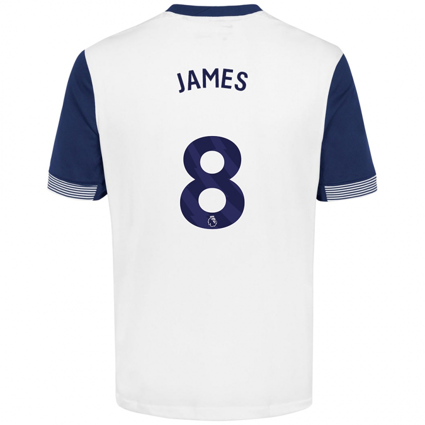 Dames Angharad James #8 Wit Blauw Thuisshirt Thuistenue 2024/25 T-Shirt België