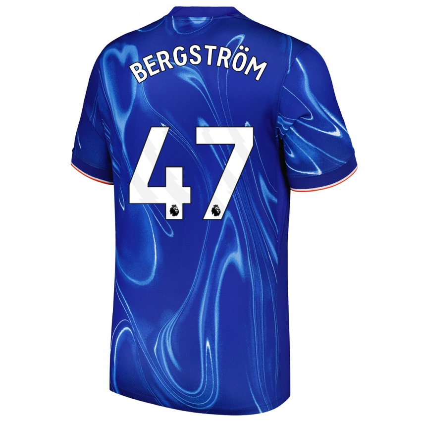 Femme Maillot Lucas Bergström #47 Bleu Blanc Tenues Domicile 2024/25 T-Shirt Belgique