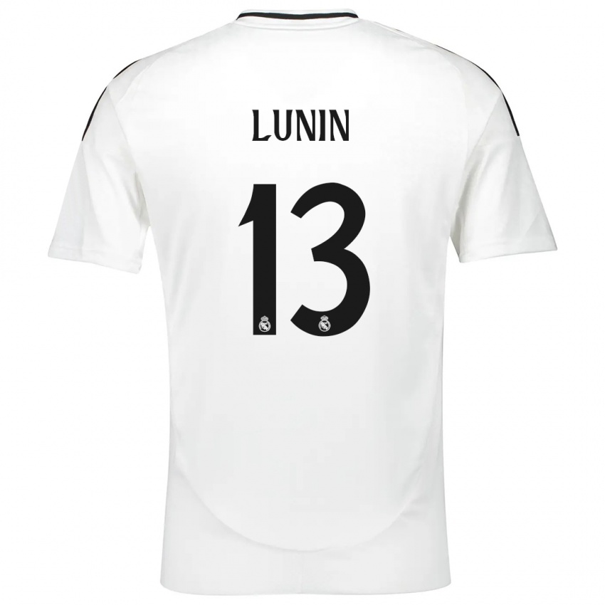 Dames Andriy Lunin #13 Wit Thuisshirt Thuistenue 2024/25 T-Shirt België