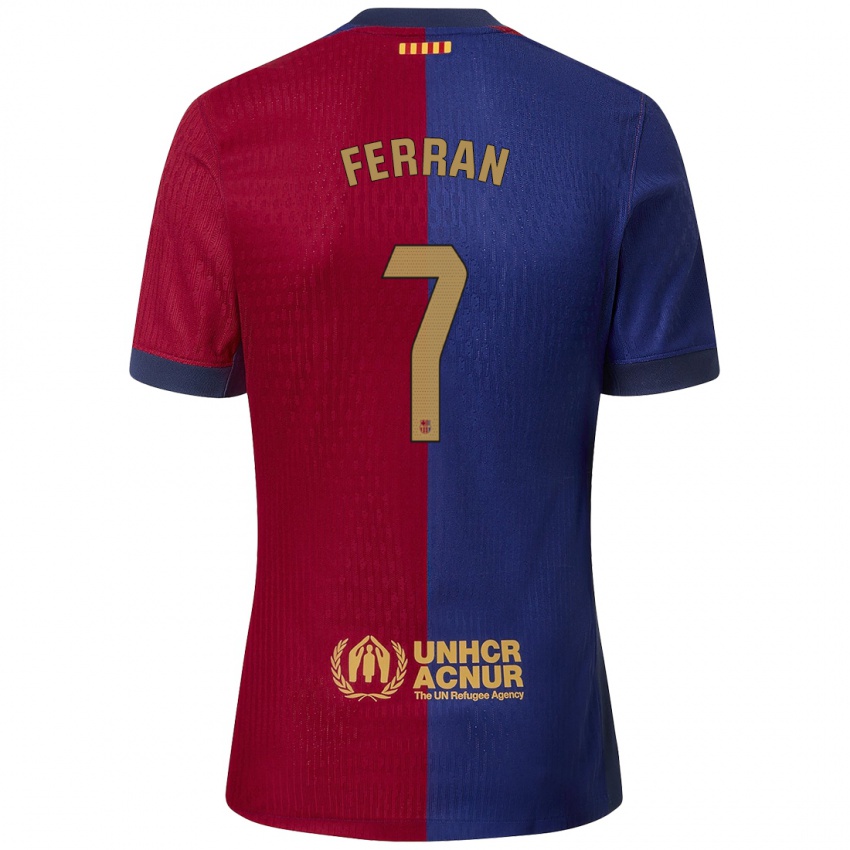 Femme Maillot Ferran Torres #7 Bleu Rouge Tenues Domicile 2024/25 T-Shirt Belgique