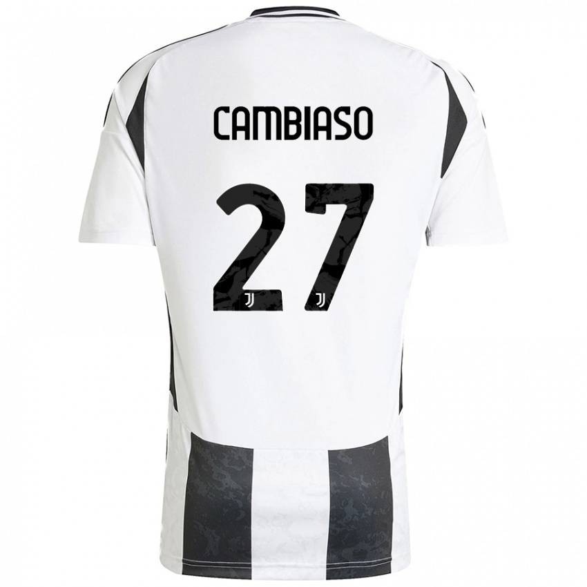 Femme Maillot Andrea Cambiaso #27 Blanc Noir Tenues Domicile 2024/25 T-Shirt Belgique