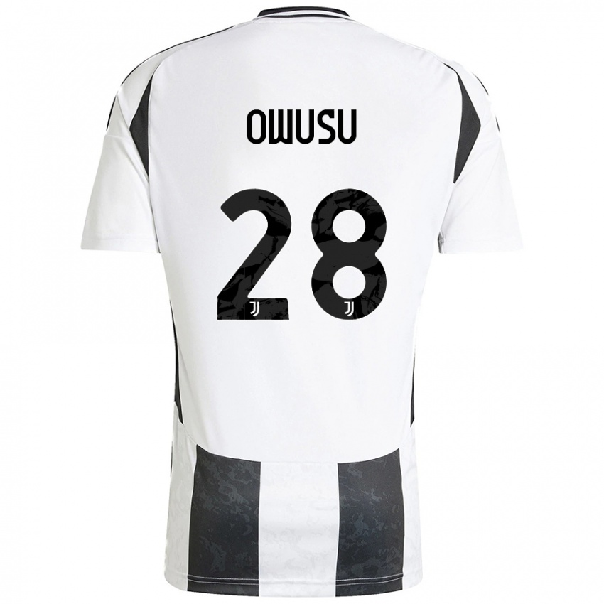 Femme Maillot Augusto Owusu #28 Blanc Noir Tenues Domicile 2024/25 T-Shirt Belgique