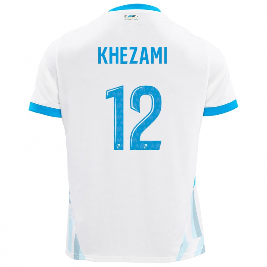 Femme Maillot Roselène Khezami #12 Blanc Bleu Ciel Tenues Domicile 2024/25 T-Shirt Belgique