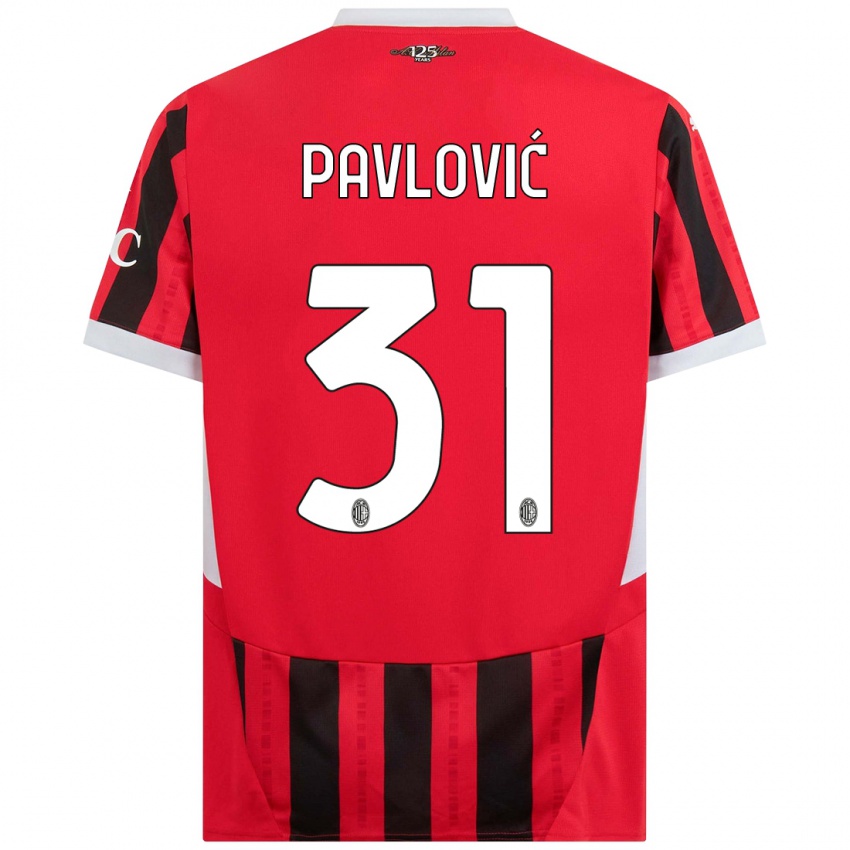 Femme Maillot Strahinja Pavlović #31 Rouge Noir Tenues Domicile 2024/25 T-Shirt Belgique