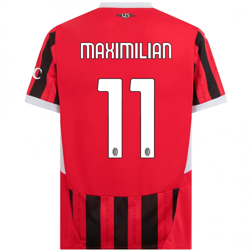 Femme Maillot Maximilian Ibrahimović #11 Rouge Noir Tenues Domicile 2024/25 T-Shirt Belgique