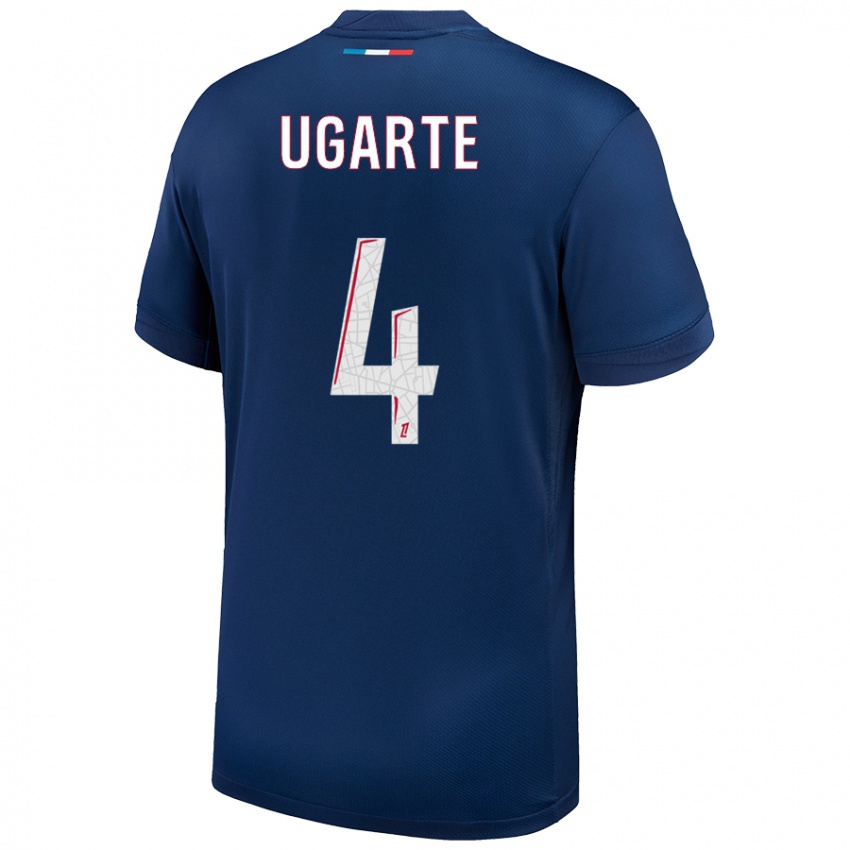 Femme Maillot Manuel Ugarte #4 Bleu Marine Blanc Tenues Domicile 2024/25 T-Shirt Belgique