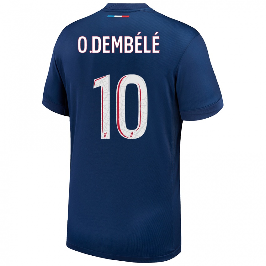 Femme Maillot Ousmane Dembélé #10 Bleu Marine Blanc Tenues Domicile 2024/25 T-Shirt Belgique