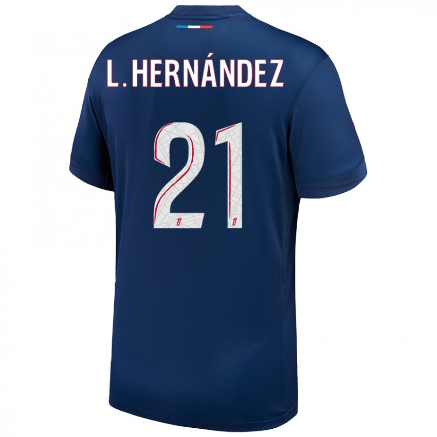 Femme Maillot Lucas Hernandez #21 Bleu Marine Blanc Tenues Domicile 2024/25 T-Shirt Belgique