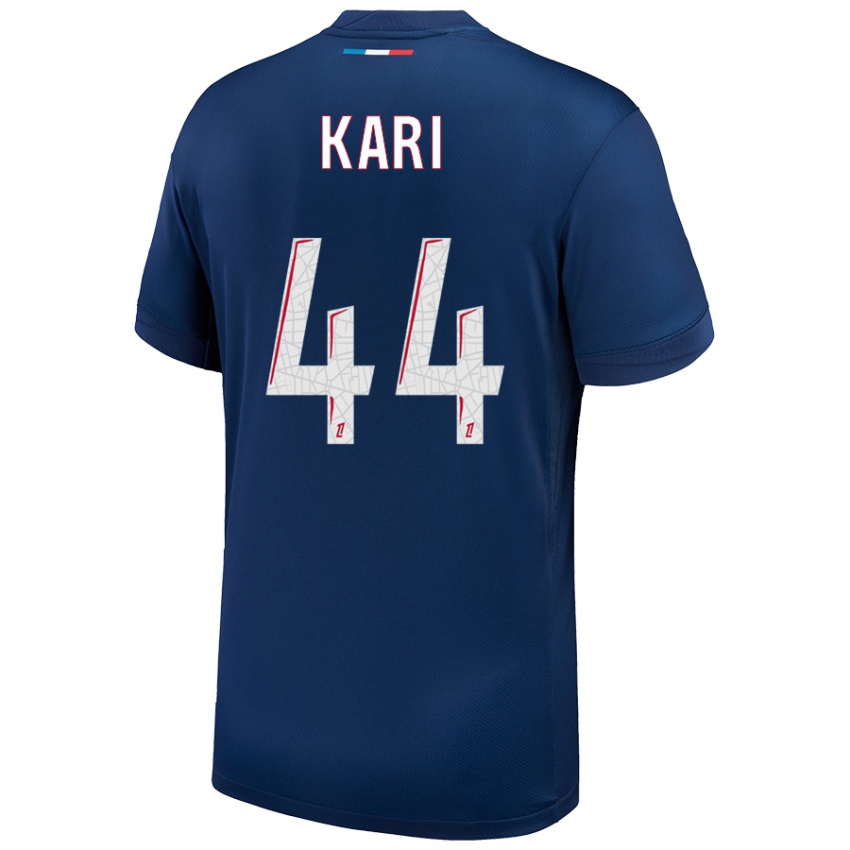 Femme Maillot Ayman Kari #44 Bleu Marine Blanc Tenues Domicile 2024/25 T-Shirt Belgique