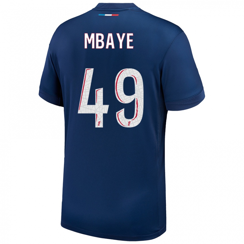 Femme Maillot Ibrahim Mbaye #49 Bleu Marine Blanc Tenues Domicile 2024/25 T-Shirt Belgique