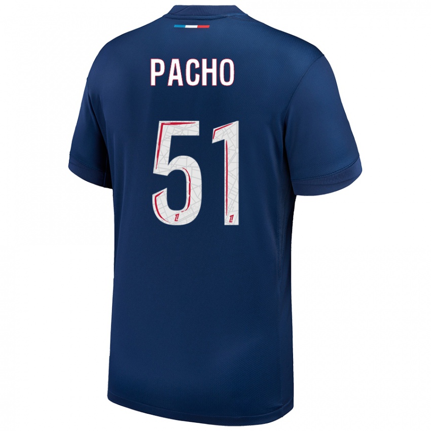 Femme Maillot Willian Pacho #51 Bleu Marine Blanc Tenues Domicile 2024/25 T-Shirt Belgique