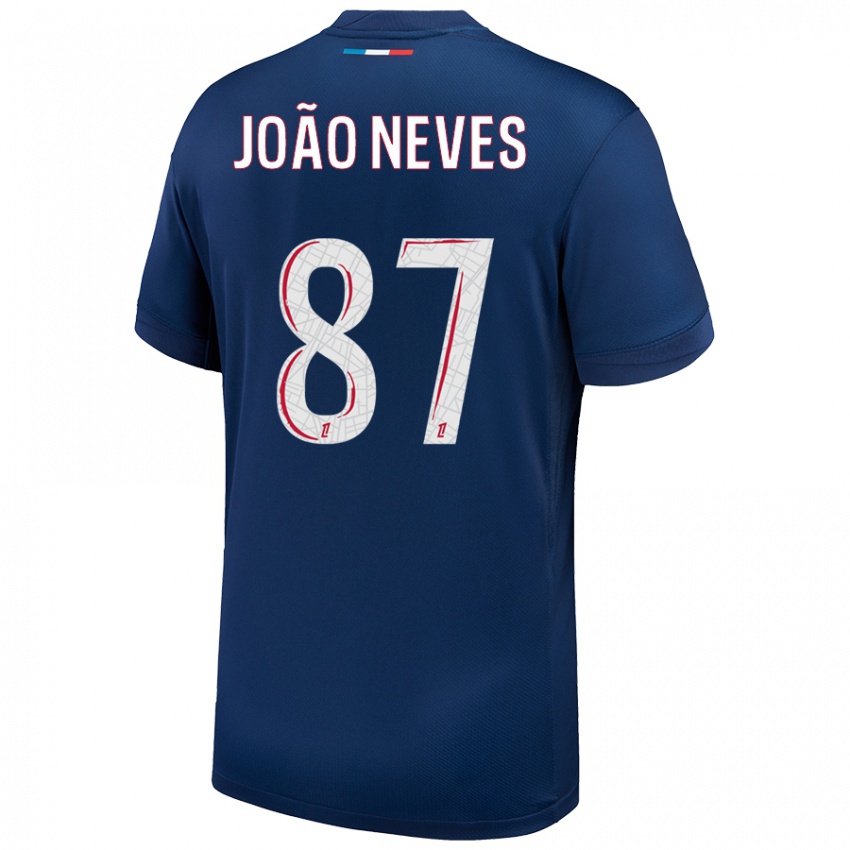 Femme Maillot João Neves #87 Bleu Marine Blanc Tenues Domicile 2024/25 T-Shirt Belgique