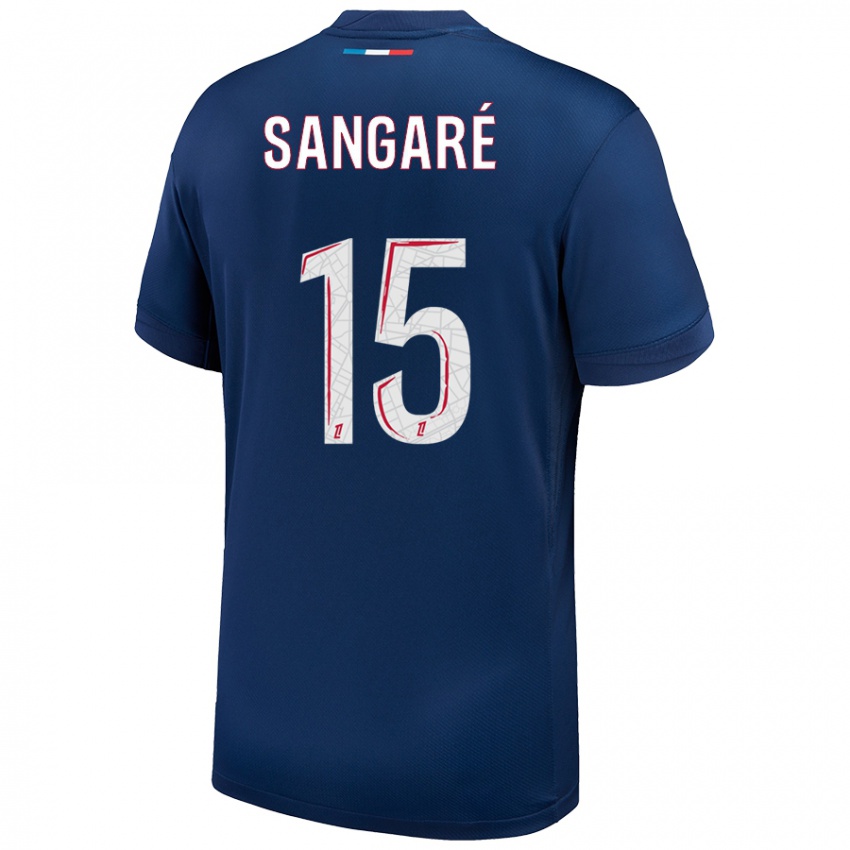 Femme Maillot Mahamadou Sangaré #15 Bleu Marine Blanc Tenues Domicile 2024/25 T-Shirt Belgique