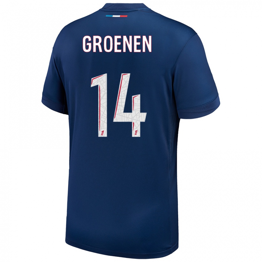 Femme Maillot Jackie Groenen #14 Bleu Marine Blanc Tenues Domicile 2024/25 T-Shirt Belgique