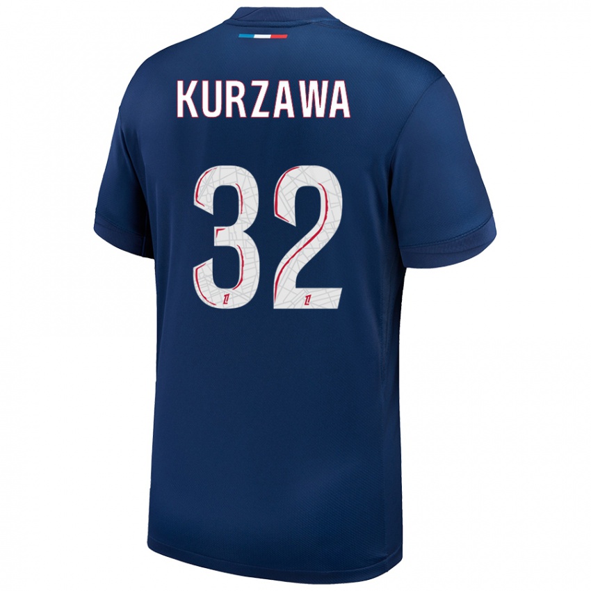 Femme Maillot Layvin Kurzawa #32 Bleu Marine Blanc Tenues Domicile 2024/25 T-Shirt Belgique