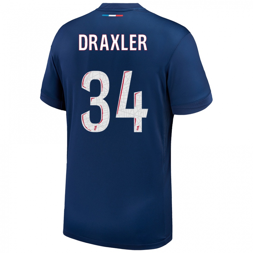 Femme Maillot Julian Draxler #34 Bleu Marine Blanc Tenues Domicile 2024/25 T-Shirt Belgique