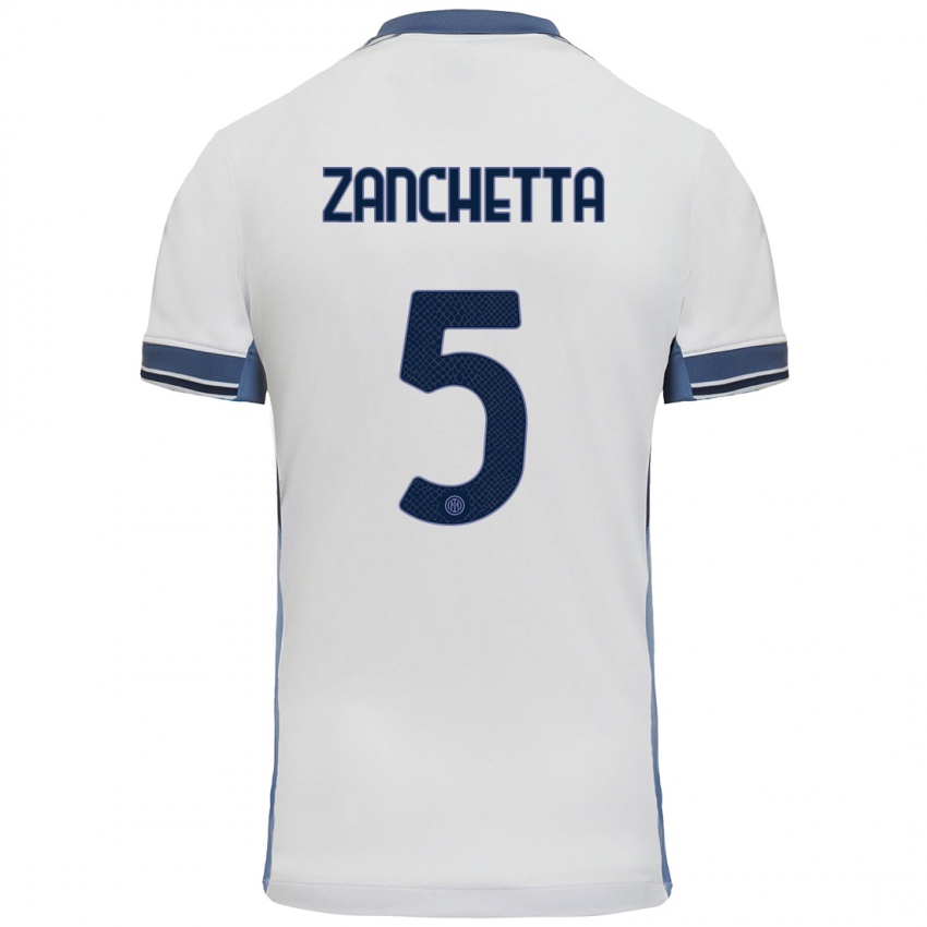 Dames Mattia Zanchetta #5 Wit Grijs Uitshirt Uittenue 2024/25 T-Shirt België