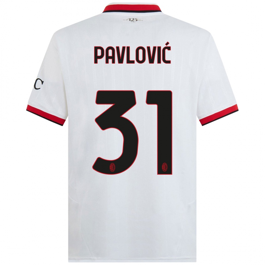 Femme Maillot Strahinja Pavlović #31 Blanc Noir Rouge Tenues Extérieur 2024/25 T-Shirt Belgique